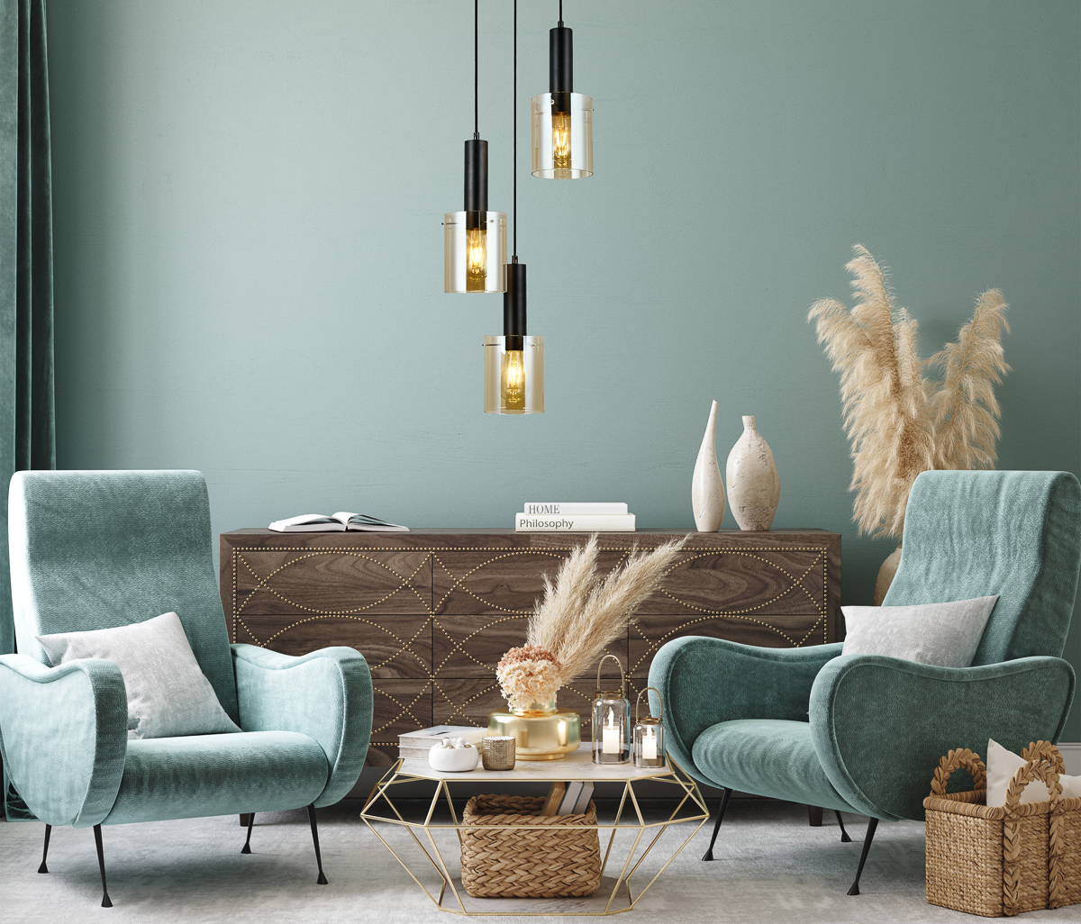 Italux Sardo lampa wisząca 3x40 W czarna-bursztynowa PND-5581-3A-BK+AMB