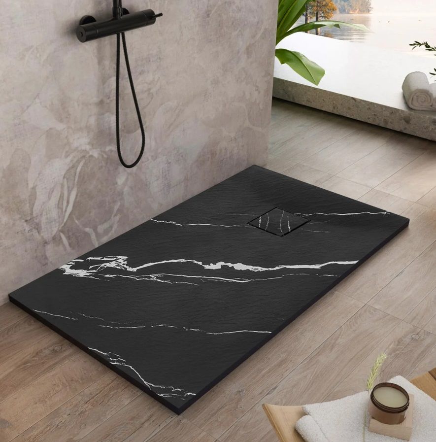 Rea Bazalt Carrara Black brodzik prostokątny 80x100 cm czarny REA-K7007