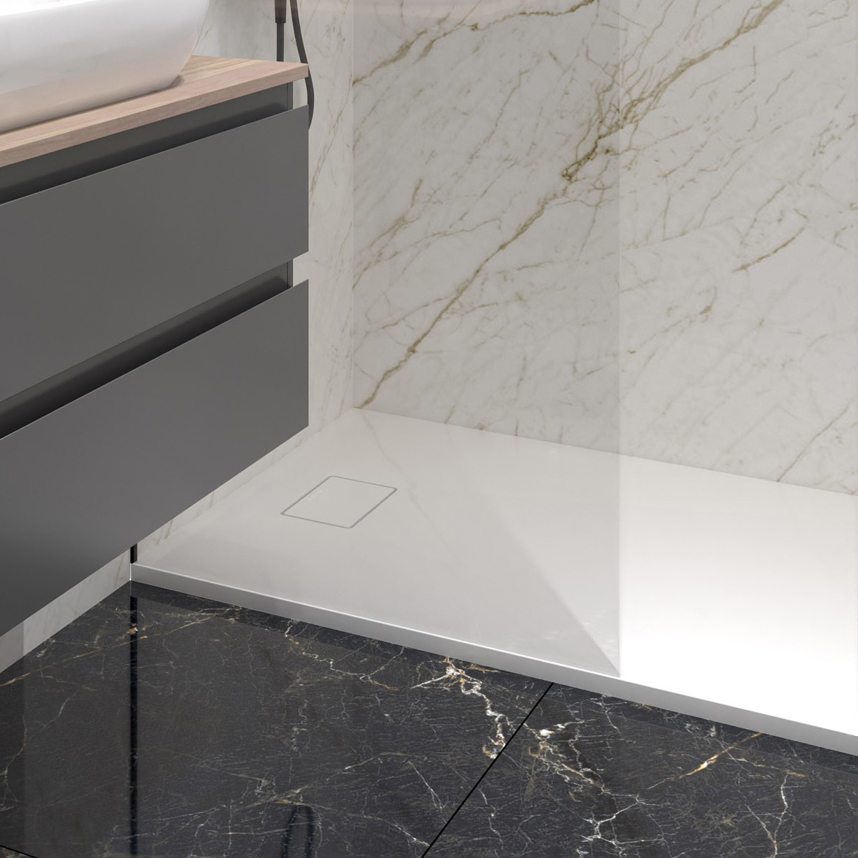 Oltens Bergytan brodzik 100x80 cm prostokątny RockSurface biały 15100000 - Wysyłka w 24h