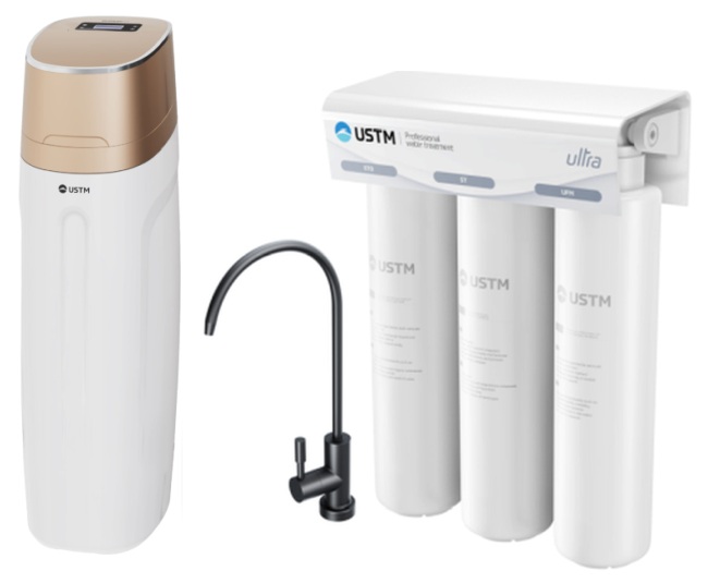Zestaw USTM Golden Stacja uzdatniania wody z filtrem podzlewozmywakowym ULTRA z wylewką czarną (WS25LCDGOLDEN, ULTRABLACKSTYLE)