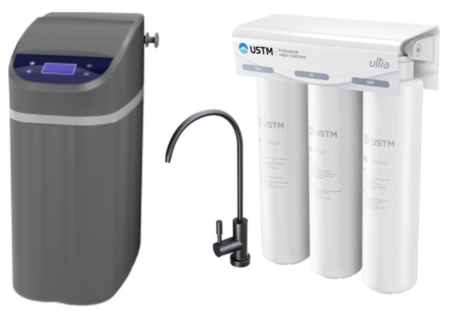 Zestaw USTM Grey Stacja uzdatniania wody z filtrem podzlewozmywakowym ULTRA z wylewką czarną (WS9LCDG, ULTRABLACKSTYLE)