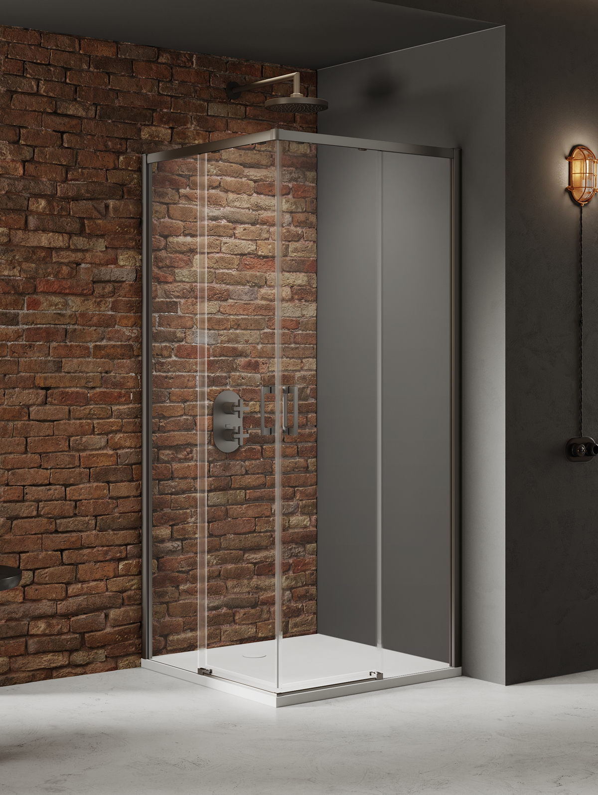 New Trendy Prime Gunmetal Brushed kabina prysznicowa 90x90 cm kwadratowa gunmetal szczotkowany/szkło przezroczyste D-0883A/D-0884A