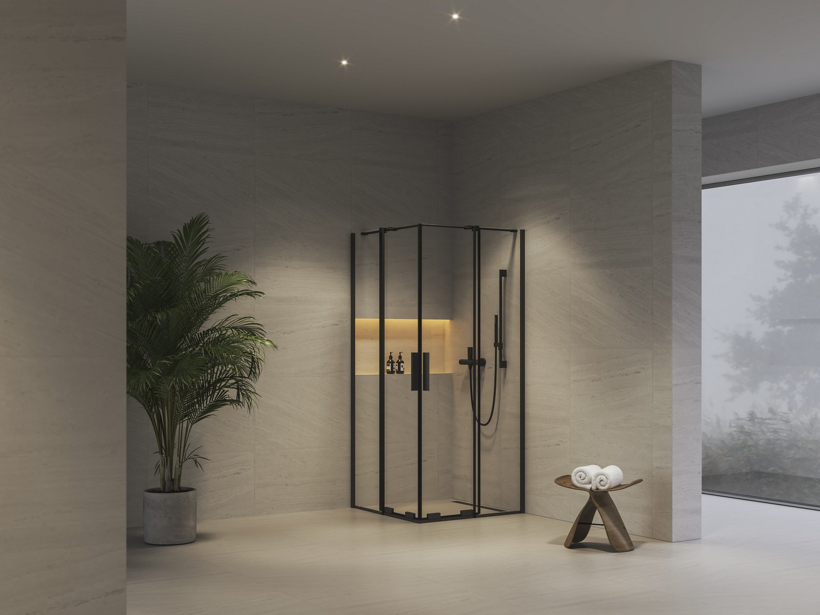 Ravak Roll RORV2 kabina prysznicowa 90x90 cm kwadratowa czarny mat/szkło przezroczyste X14V70300Z1