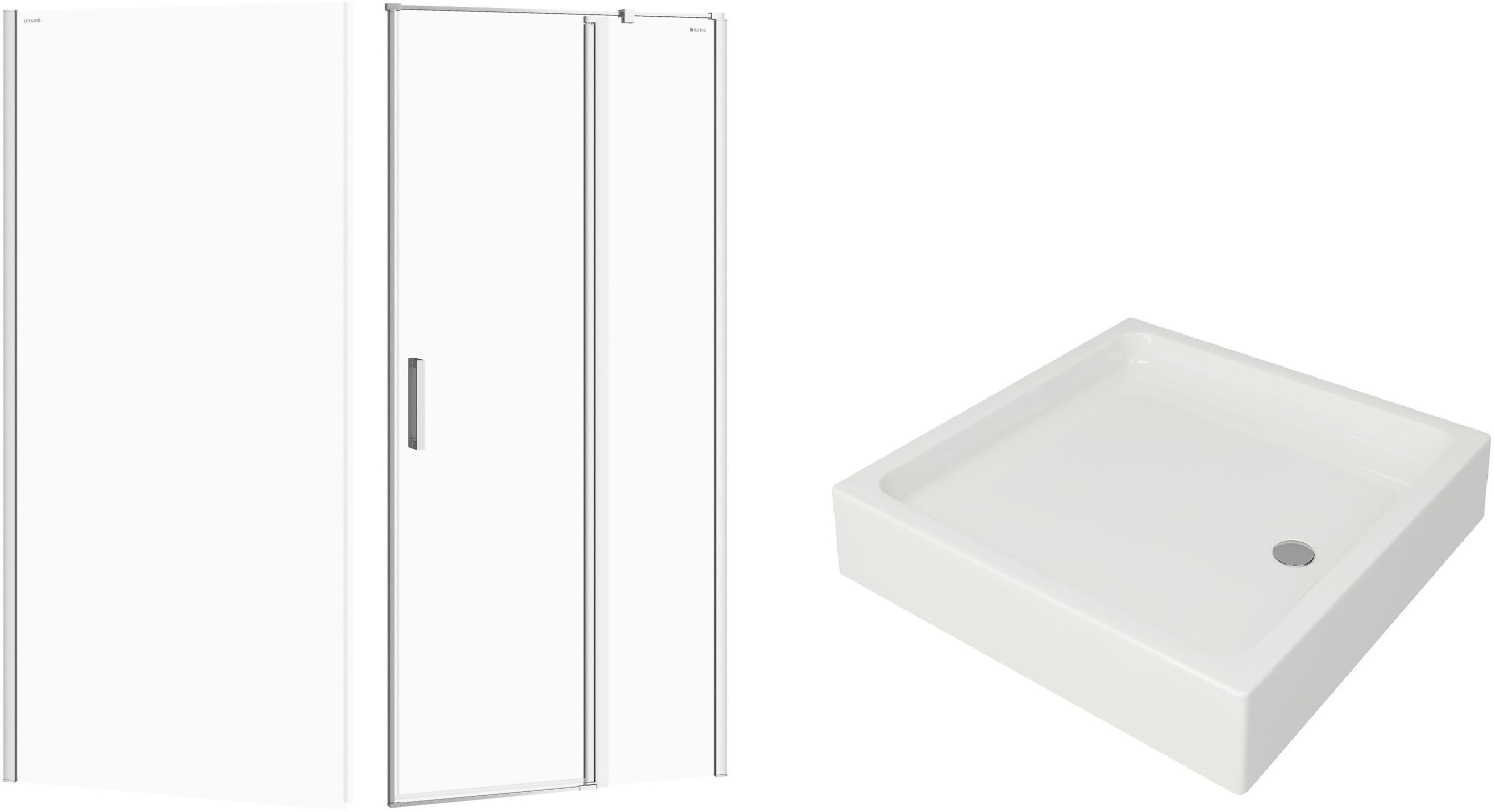 Zestaw Cersanit Moduo kabina prysznicowa 90x90 cm kwadratowa prawa z brodzikiem Tako białym (S162006, S162008, S204012)