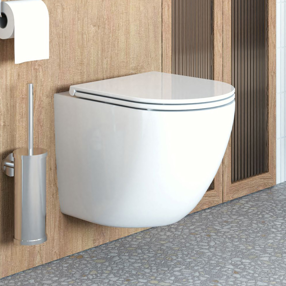 Zestaw Oltens Hamnes Stille miska WC wisząca PureRim z powłoką SmartClean spłukiwanie wirowe z deską wolnoopadającą Ovan Slim biały ... - Wysyłka w 