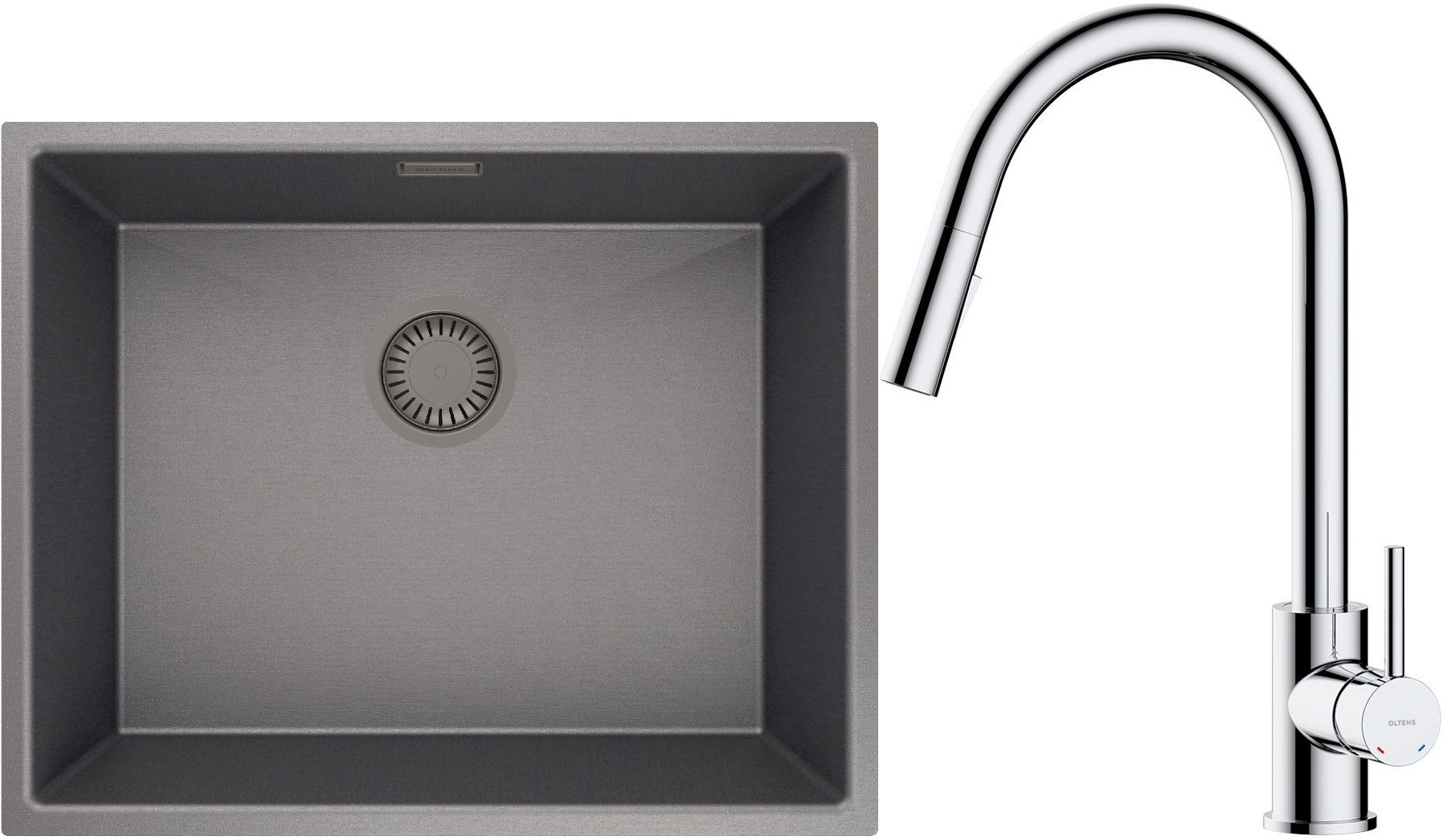 Zestaw Oltens Stalvask zlewozmywak stalowy 54x44 cm z baterią kuchenną Litla czarny/chrom (71101300, 35204100) - Wysyłka w 24h