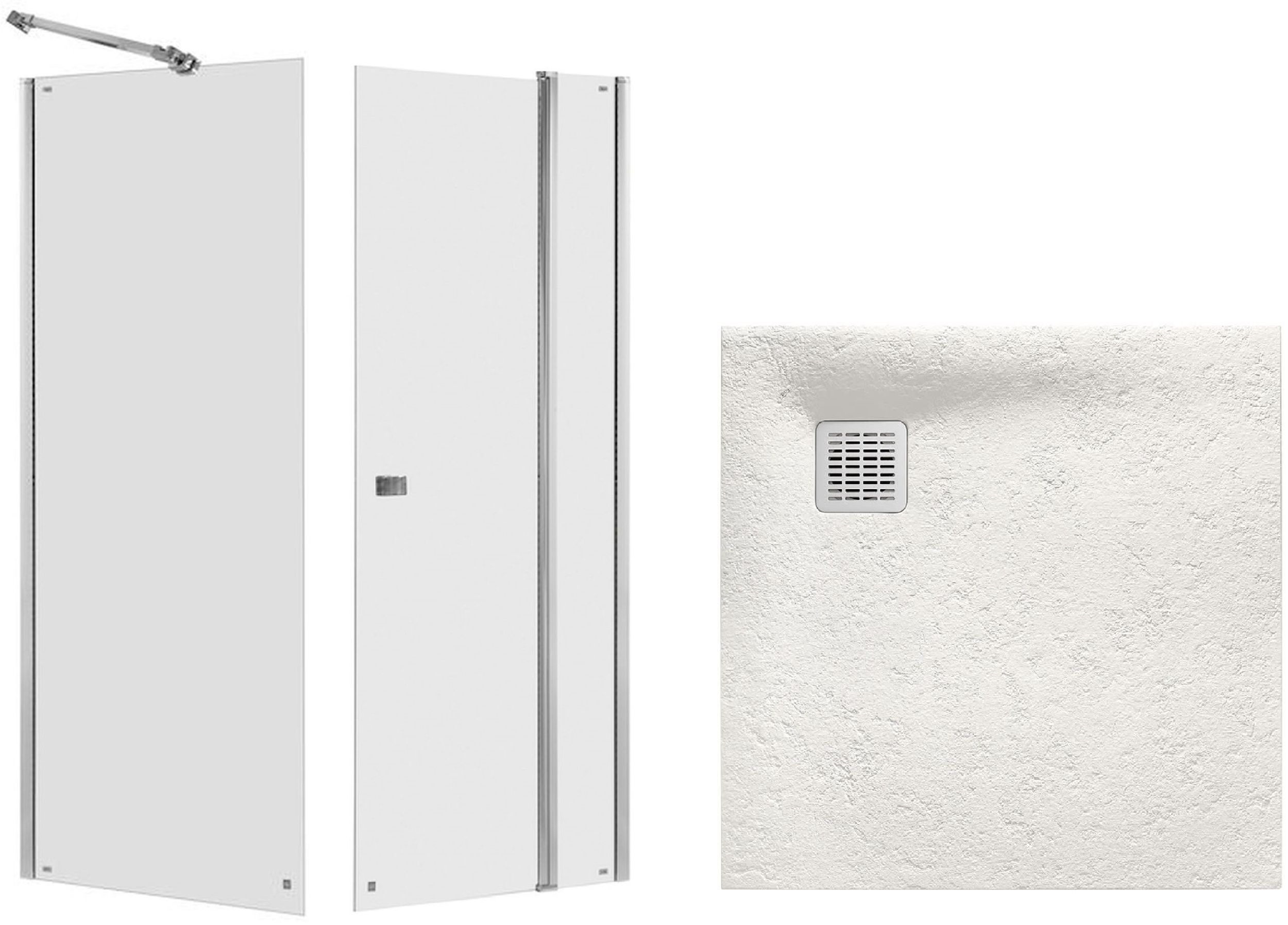 Zestaw Roca Capital kabina prysznicowa 90x90 cm kwadratowa MaxiClean z brodzikiem Terran beż (AM4609012M, AM4409012M, AP10338438401650)