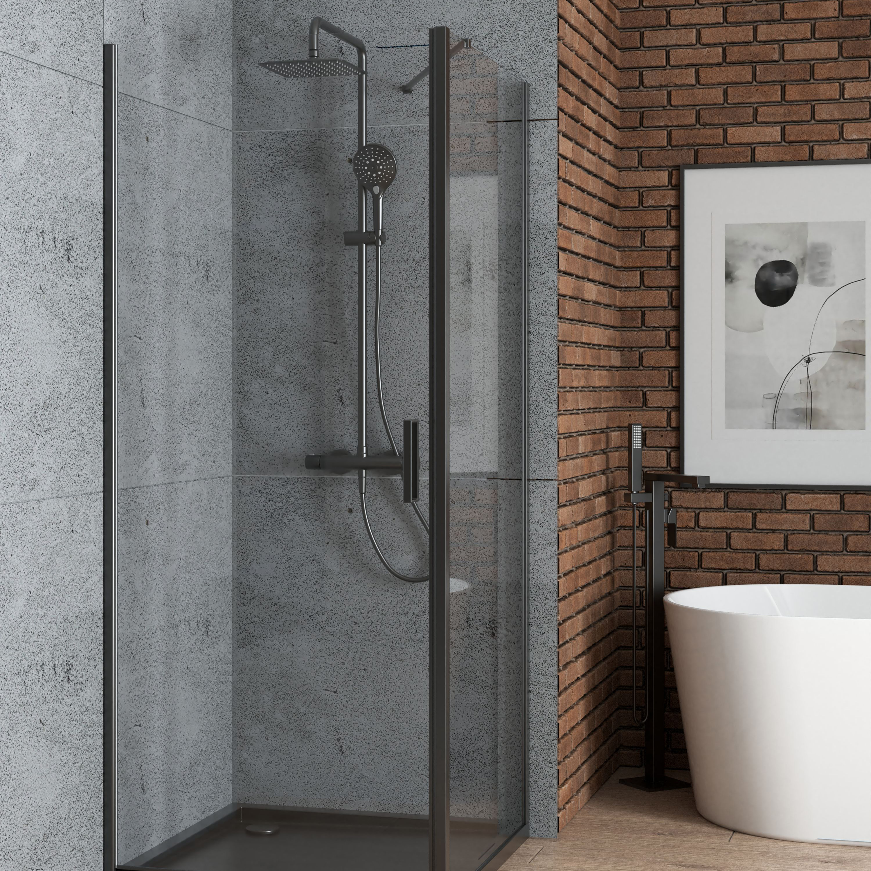 Oltens Rinnan kabina prysznicowa 90x90 cm kwadratowa drzwi ze ścianką czarny mat/szkło przezroczyste 20014300 - Wysyłka w 24h