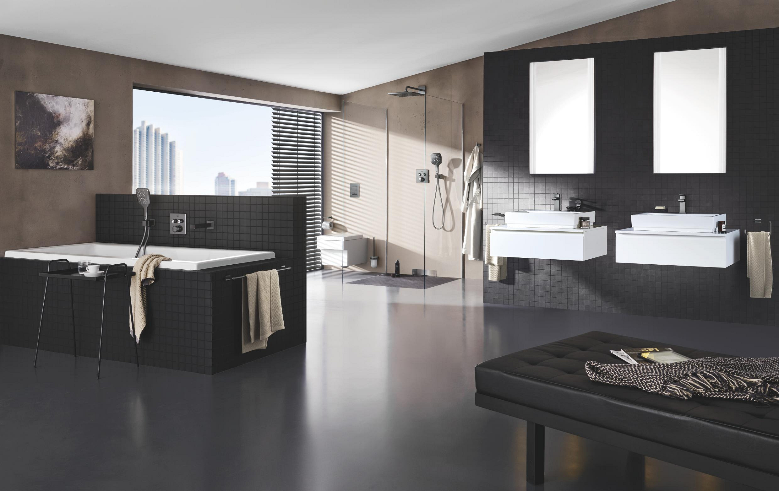 Grohe Grohtherm SmartControl bateria wannowo-prysznicowa podtynkowa z termostatem Brushed Hard Graphite 29124AL0
