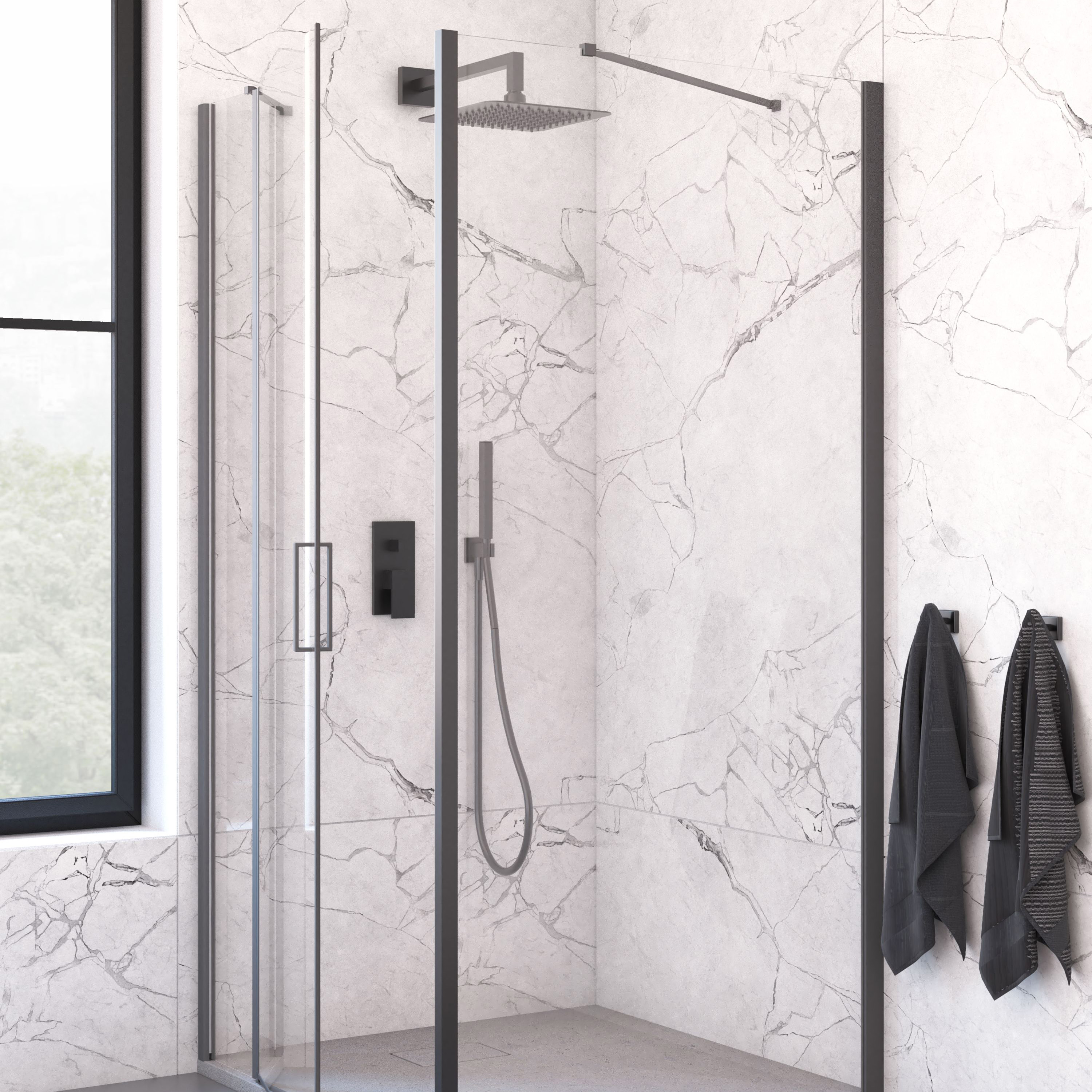 Oltens Verdal kabina prysznicowa 90x90 cm kwadratowa drzwi ze ścianką czarny mat/szkło przezroczyste 20011300 - Wysyłka w 24h