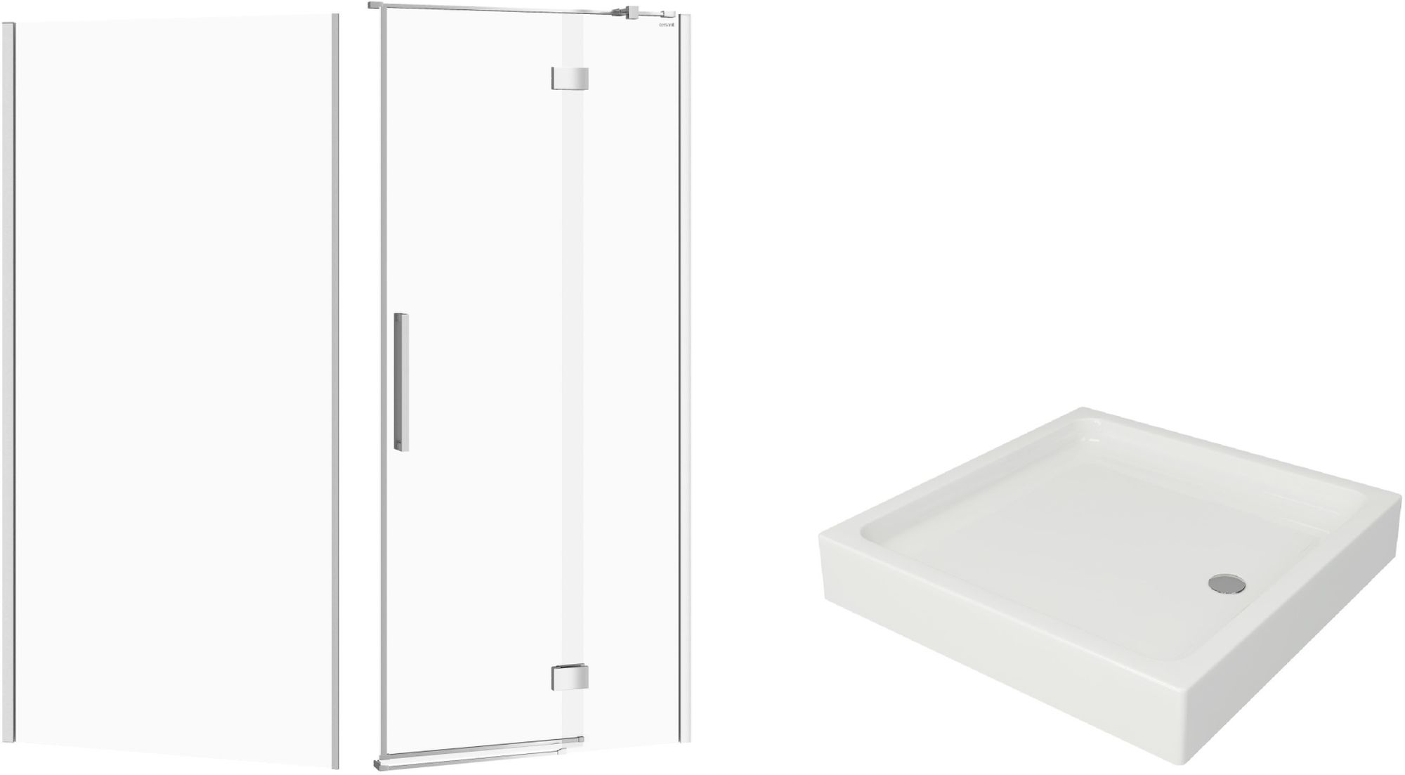 Zestaw Cersanit Crea kabina prysznicowa 90x90 cm kwadratowa prawa z brodzikiem Tako chrom/szkło przezroczyste (S159006, S159010, S204012)