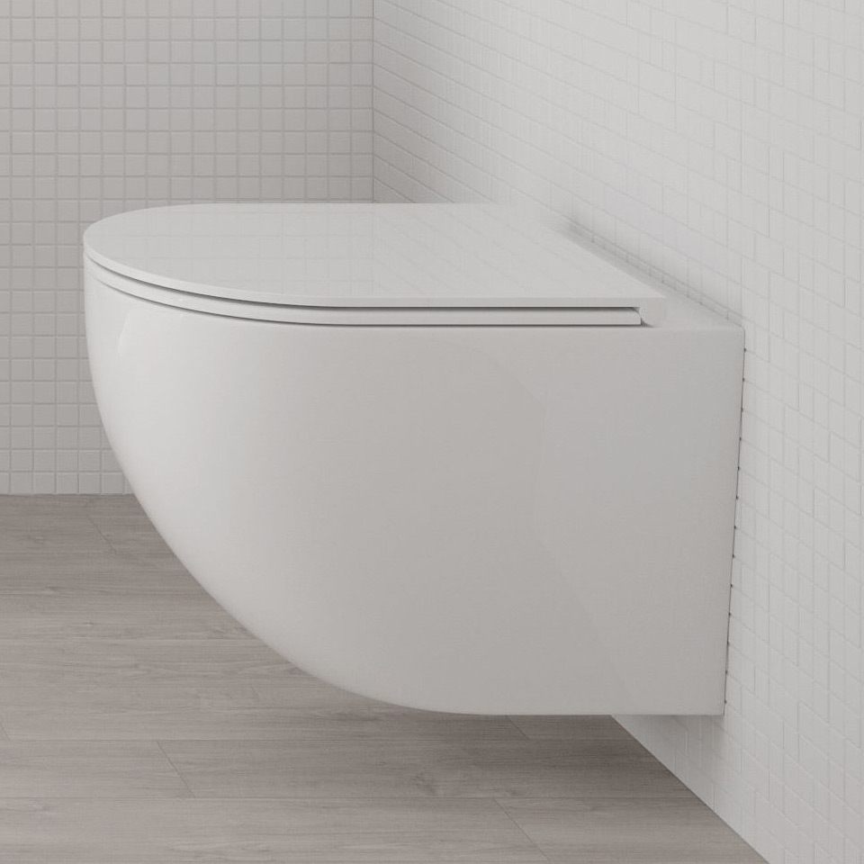 Zestaw Oltens Hamnes Kort Stille miska WC wisząca PureRim spłukiwanie wirowe z deską wolnoopadającą biały 42026000 - Wysyłka w 24h