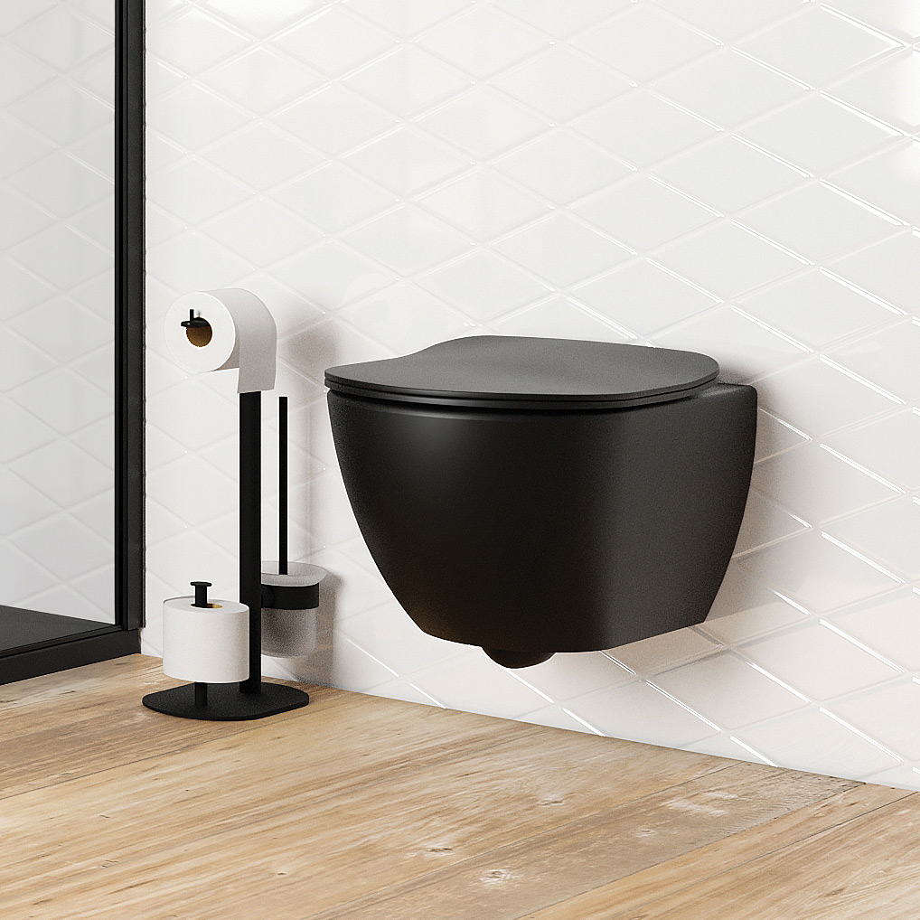Deante Peonia zestaw miska WC bez kołnierza z funkcją bidetu z deską sedesową czarny CBPNWPW
