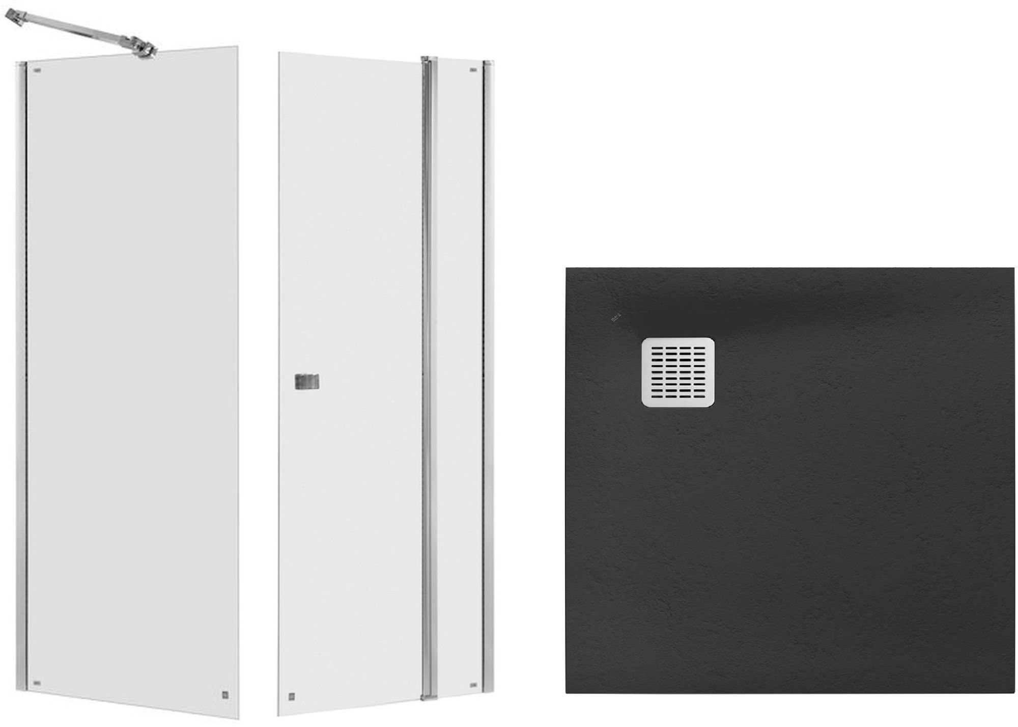 Zestaw Roca Capital kabina prysznicowa 90x90 cm kwadratowa MaxiClean z brodzikiem Terran onyks (AM4609012M, AM4409012M, AP10338438401640)