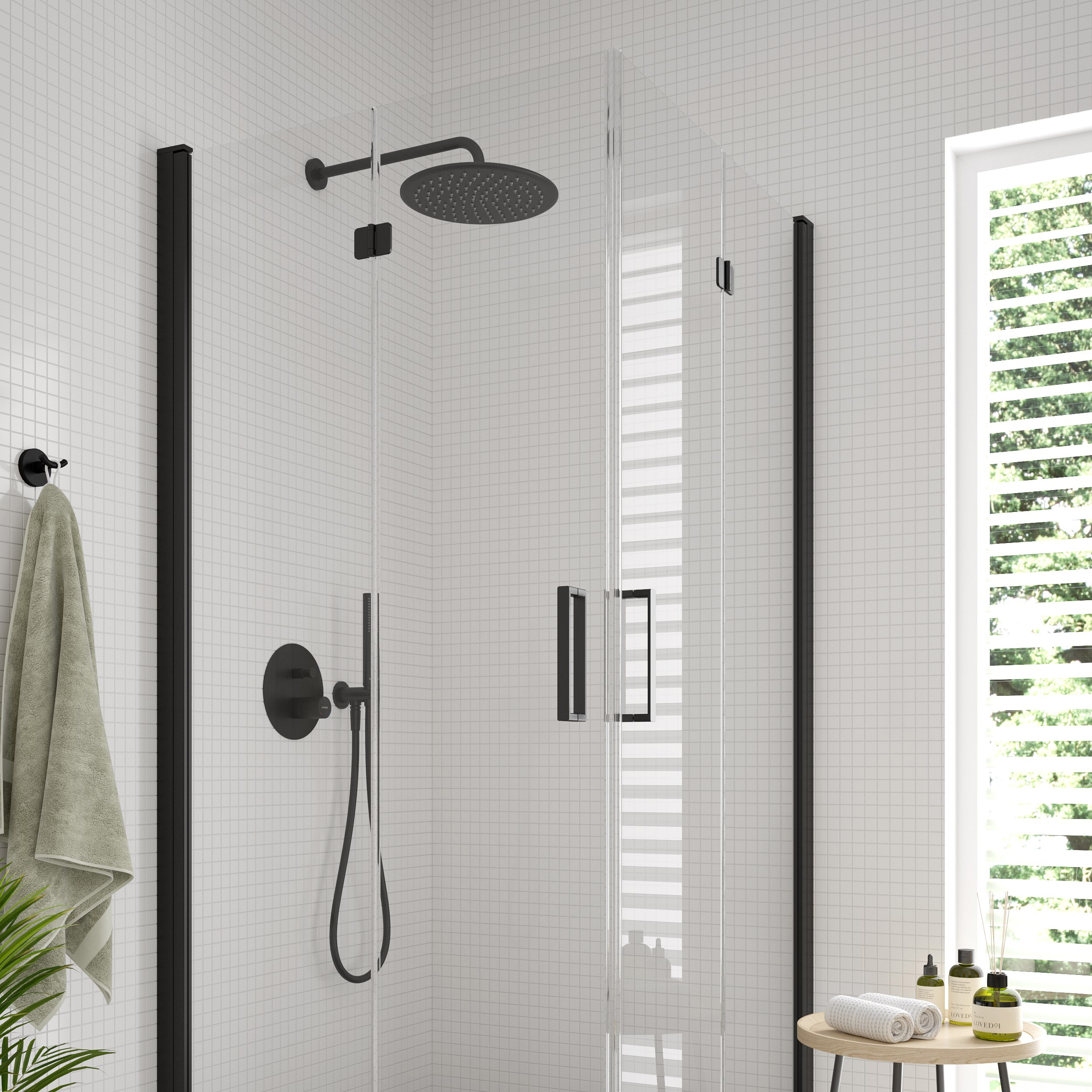 Oltens Byske kabina prysznicowa 90x90 cm kwadratowa czarny mat/szkło przezroczyste 20002300 - Wysyłka w 24h