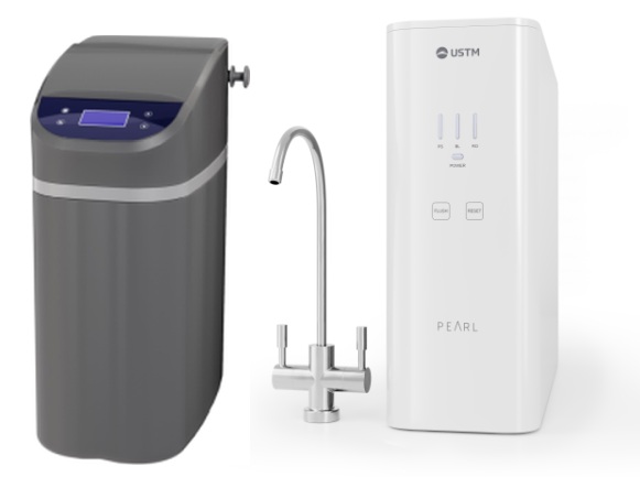 Zestaw USTM Grey Stacja uzdatniania wody z zestawem filtrującym z odwróconą osmozą Pearl z wylewką chrom (WS9LCDG, ROPEARLNEWSTYLE)
