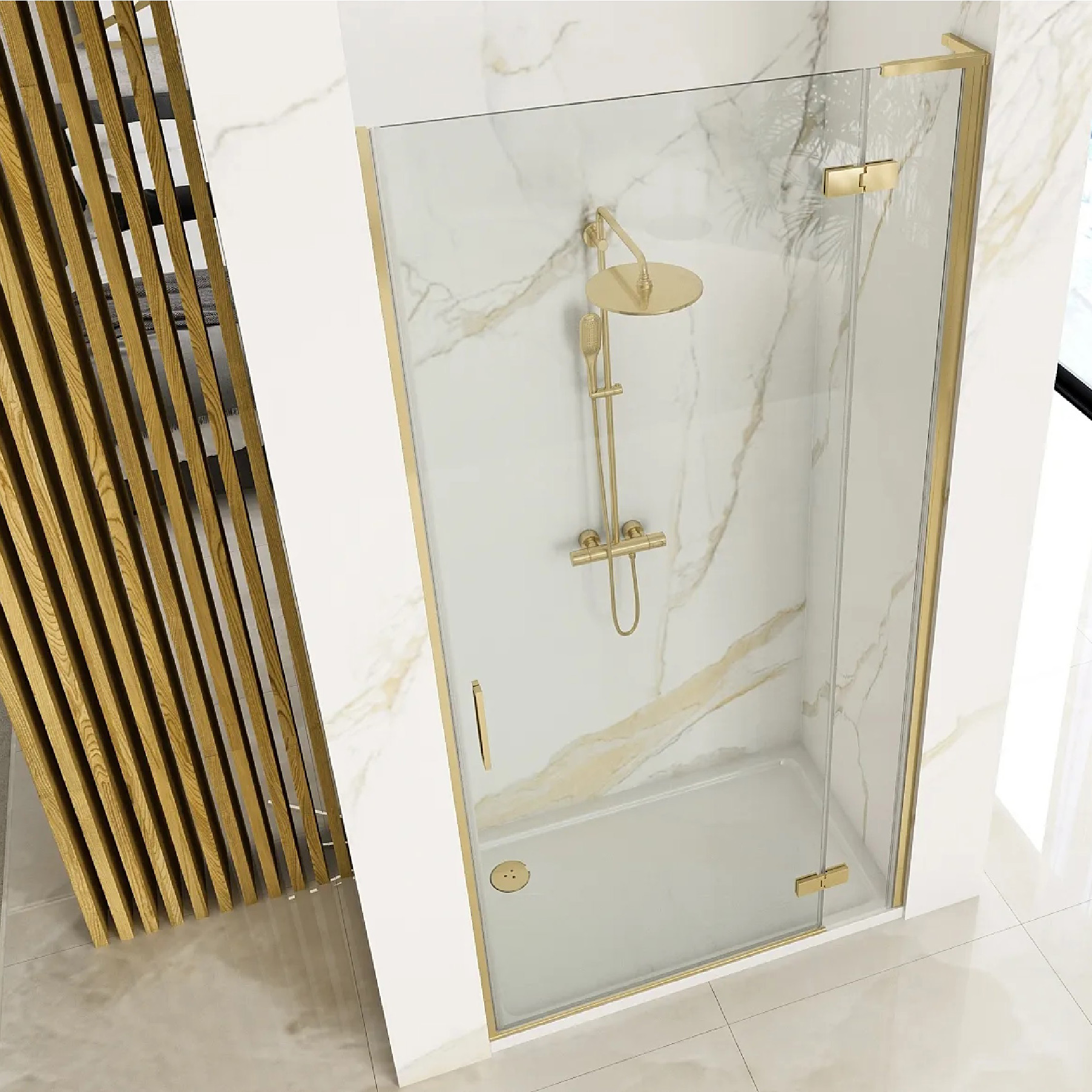 Rea Hugo Gold Brush kabina prysznicowa 90x90 cm kwadratowa złoto szczotkowane/szkło przezroczyste REA-K6609