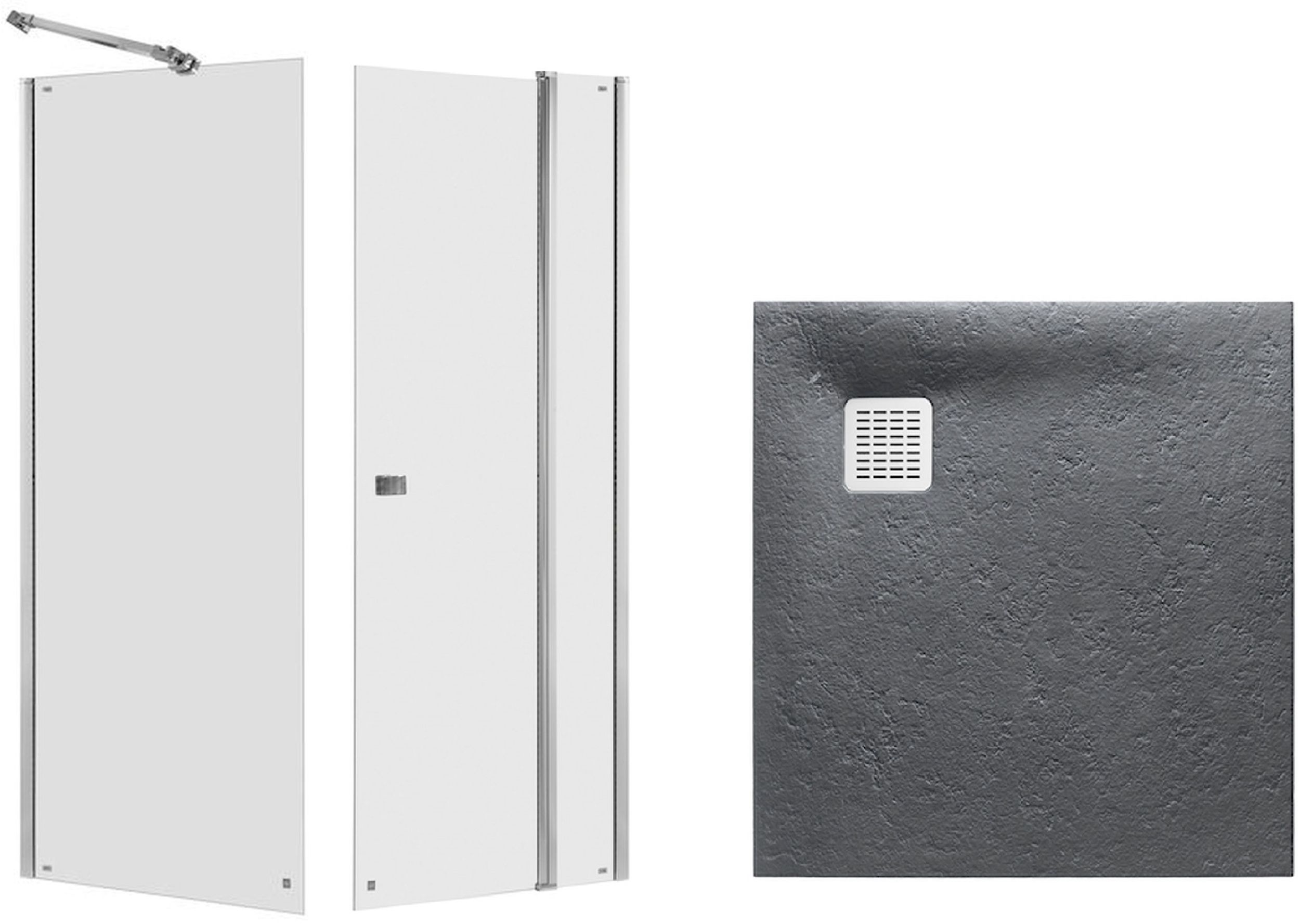 Zestaw Roca Capital kabina prysznicowa 90x90 cm kwadratowa MaxiClean z brodzikiem Terran szary łupek (AM4609012M, AM4409012M, ...