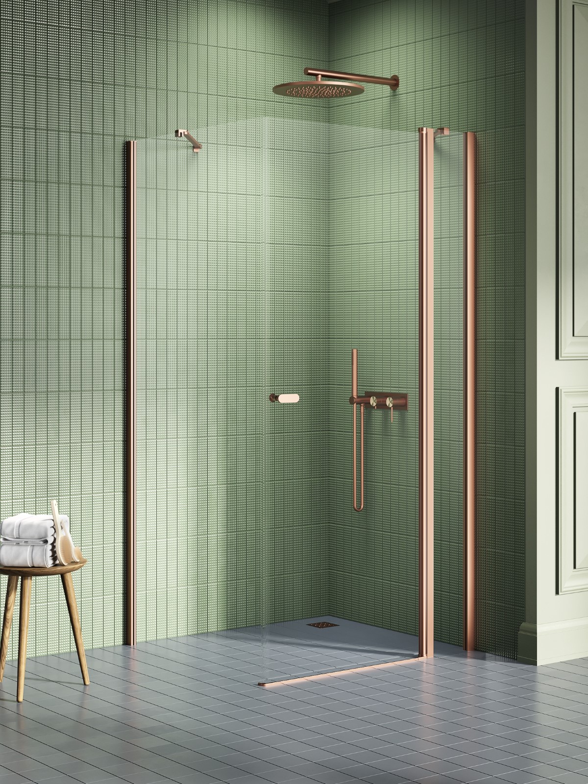 New Trendy New Soleo Copper Brushed kabina prysznicowa 90x90 cm kwadratowa miedź szczotkowana/szkło przezroczyste K-1985