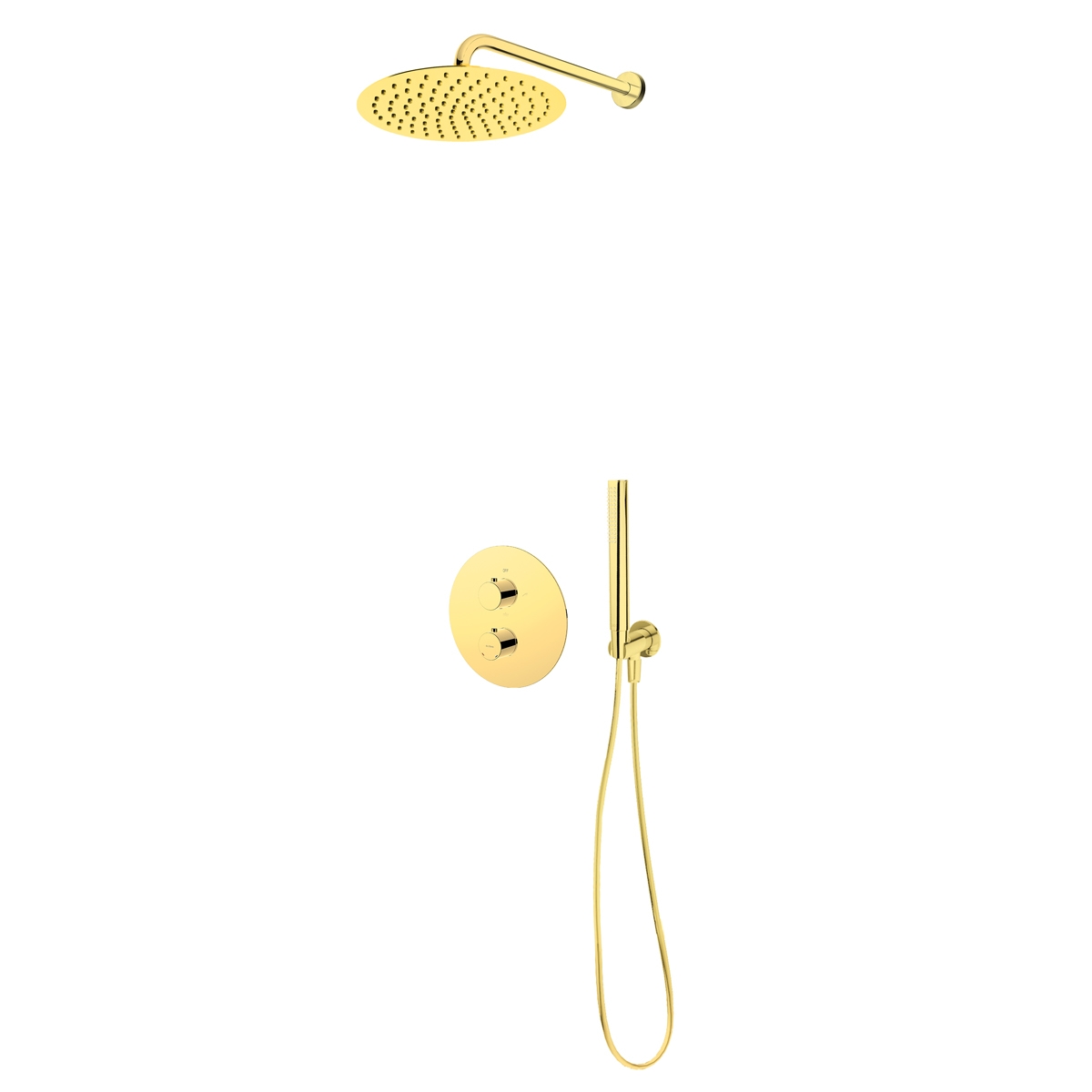 Zestaw Oltens Katla bateria podtynkowa termostatyczna z deszczownicą 30 cm Vindel i kompletem prysznicowym Ume złoty połysk 36608800 - Wysyłka w 24h