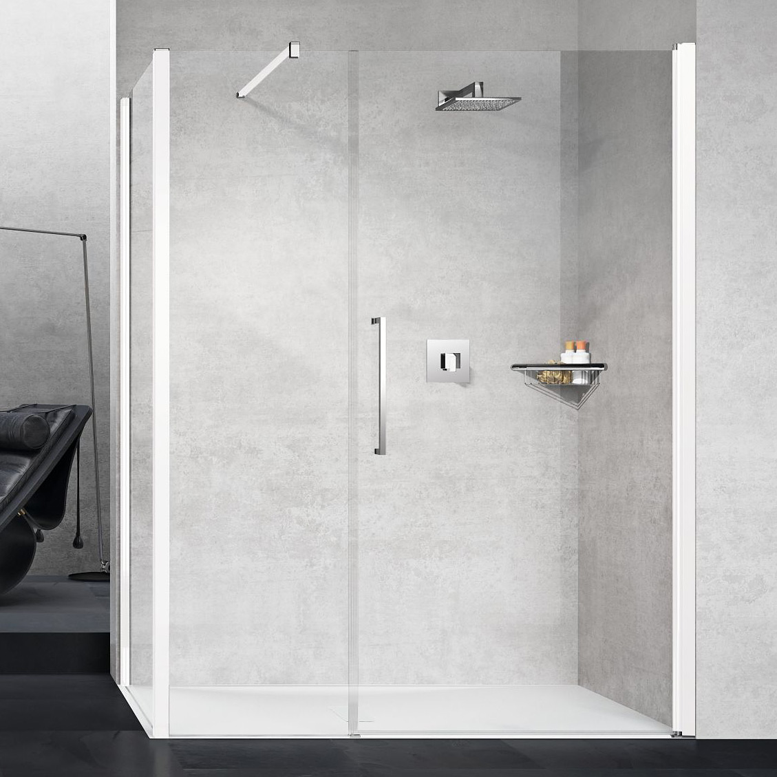 Novellini Young 2.0 G+F drzwi prysznicowe 97 cm biały mat/szkło przezroczyste Y2GFL97-1U