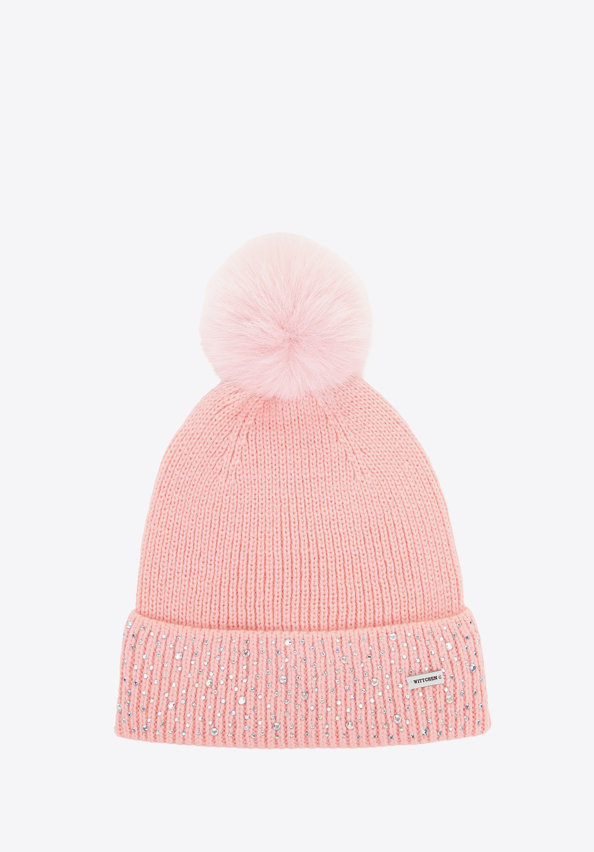 Czapka damska zimowa z cyrkoniami różowa