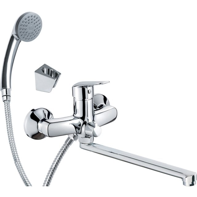 DEANTE Bateria wannowa ścienna BORO z wydłużona wylewką i zestawem na