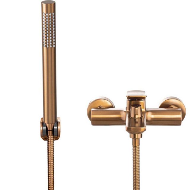 INVENA Bateria wannowa ścienna NERI PLUS z zestawem natryskowym miedź