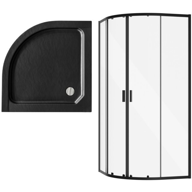 BESCO Kabina prysznicowa półokrągła ZARYA BLACK 80x80x190 z brodzikie