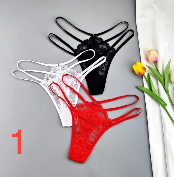 Stringi damskie koronkowe z podwójnymi paskami 435