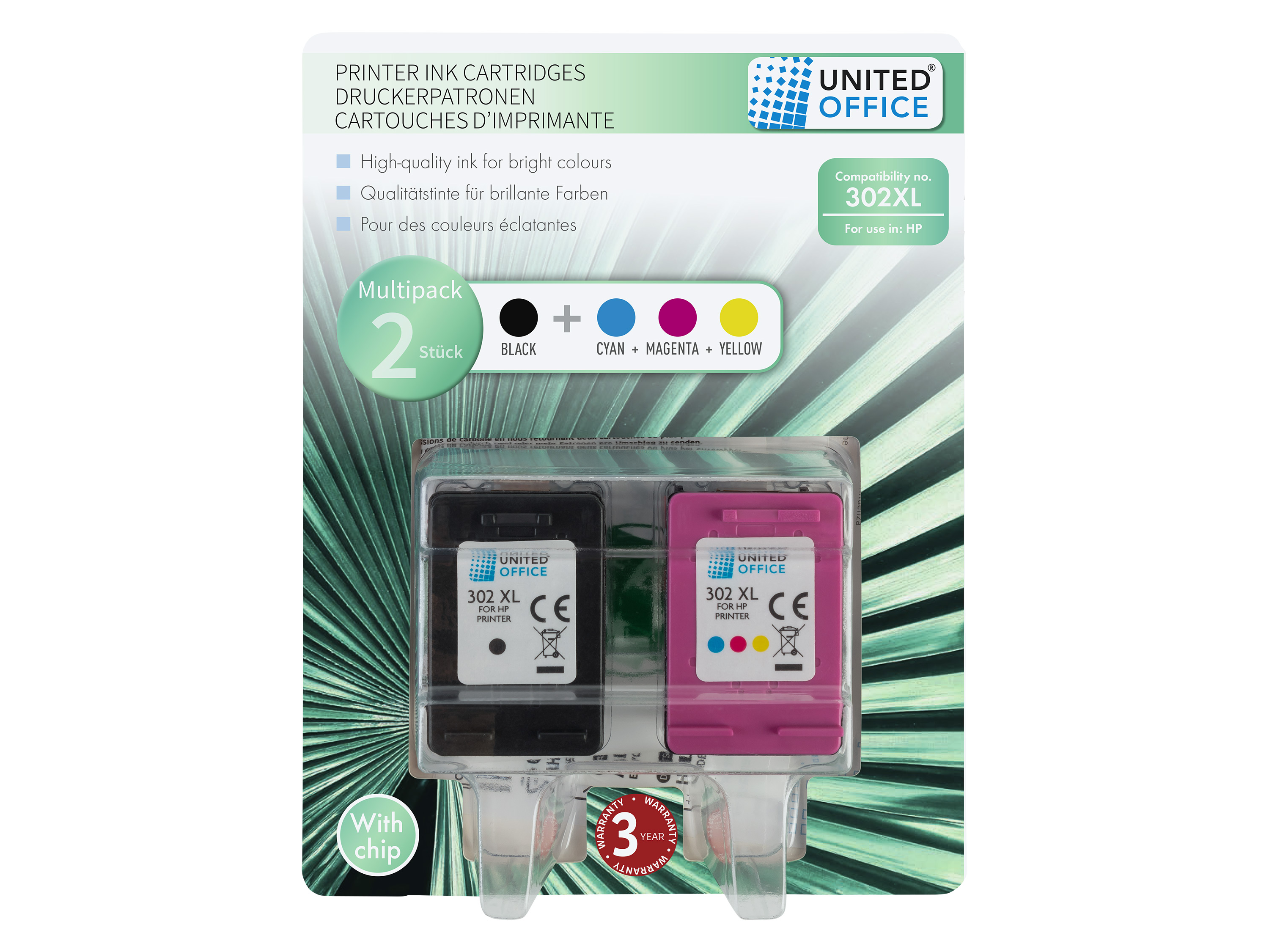 United Office Wkłady atramentowe tusze do drukarki, multipack 302Xl, 2-pak