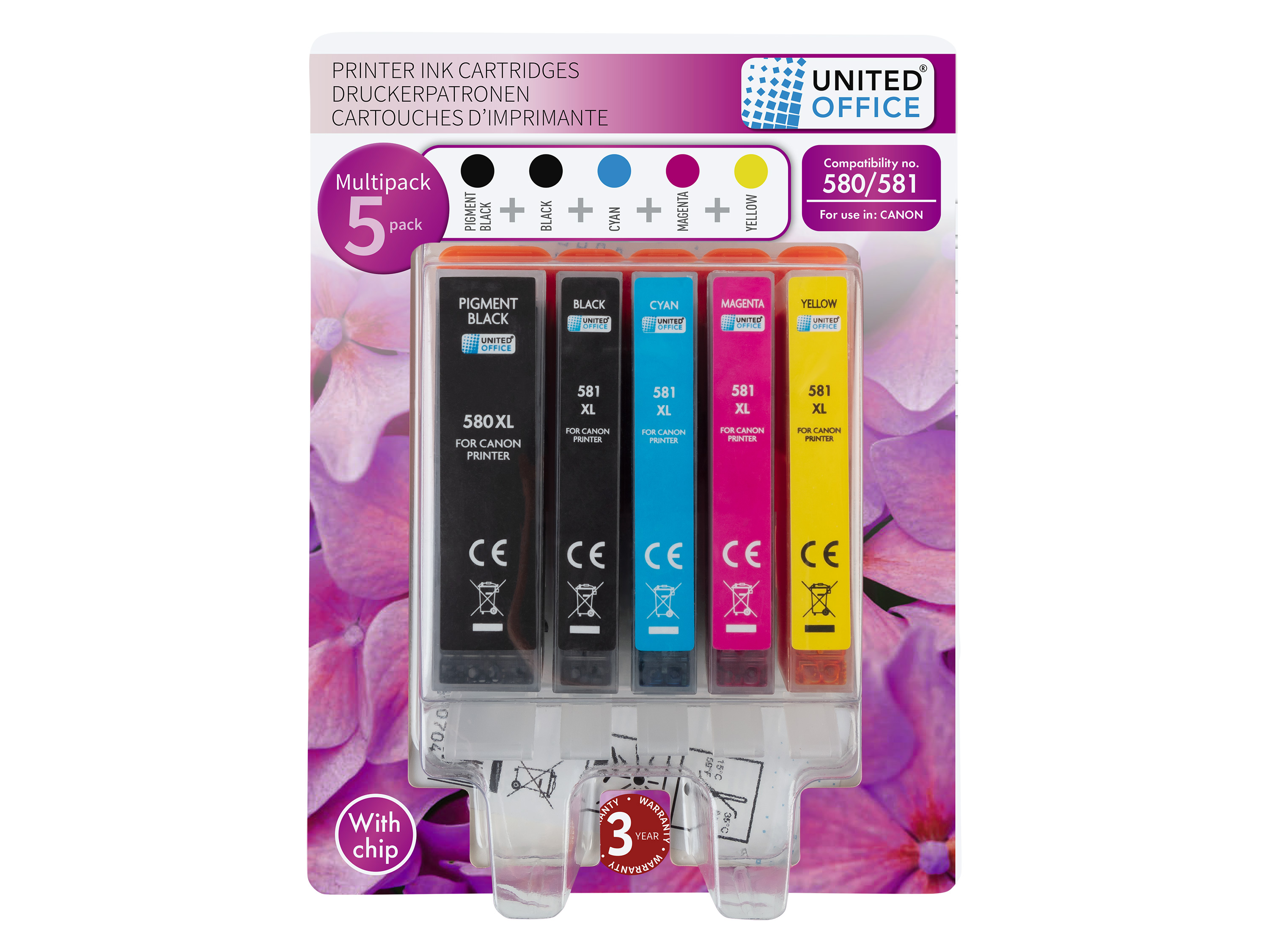 United Office Wkłady atramentowe tusze do drukarki, 5 sztuk 580/581, 5-pak