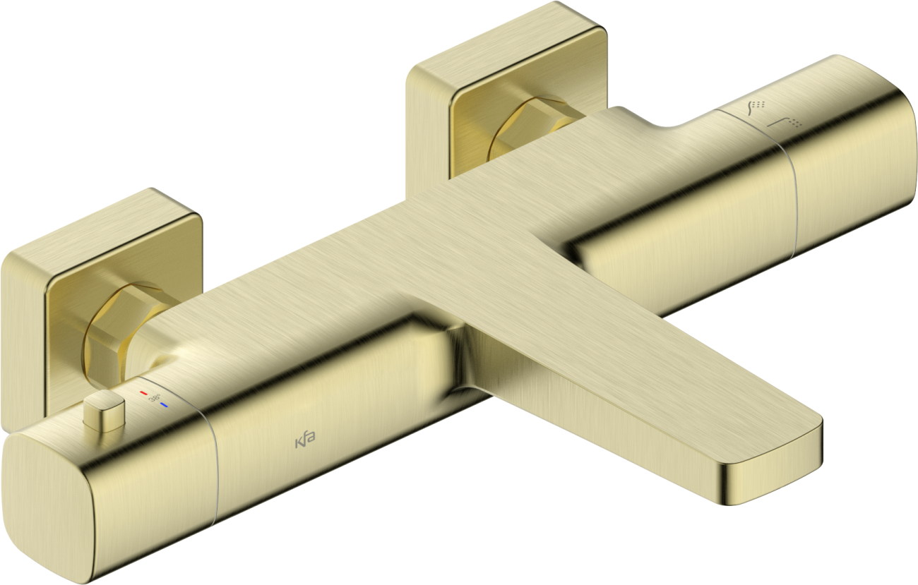Darmowa Dostawa - Bateria wannowo-prysznicowa ścienna z termostatem złota KFA Armatura Malaga 575401031