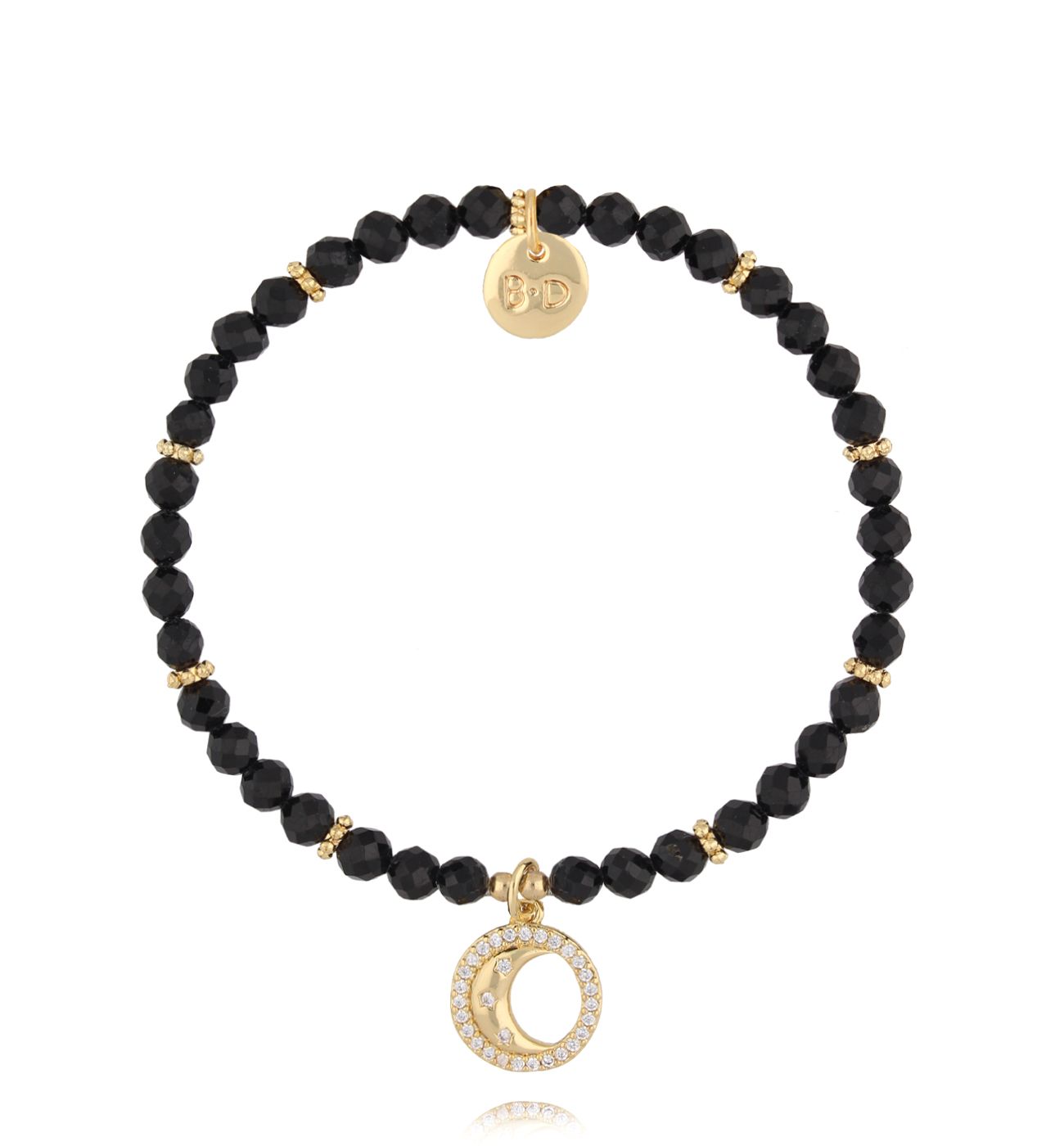 Bransoletka z czarnych agatów z zawieszką księżyca - By Dziubeka