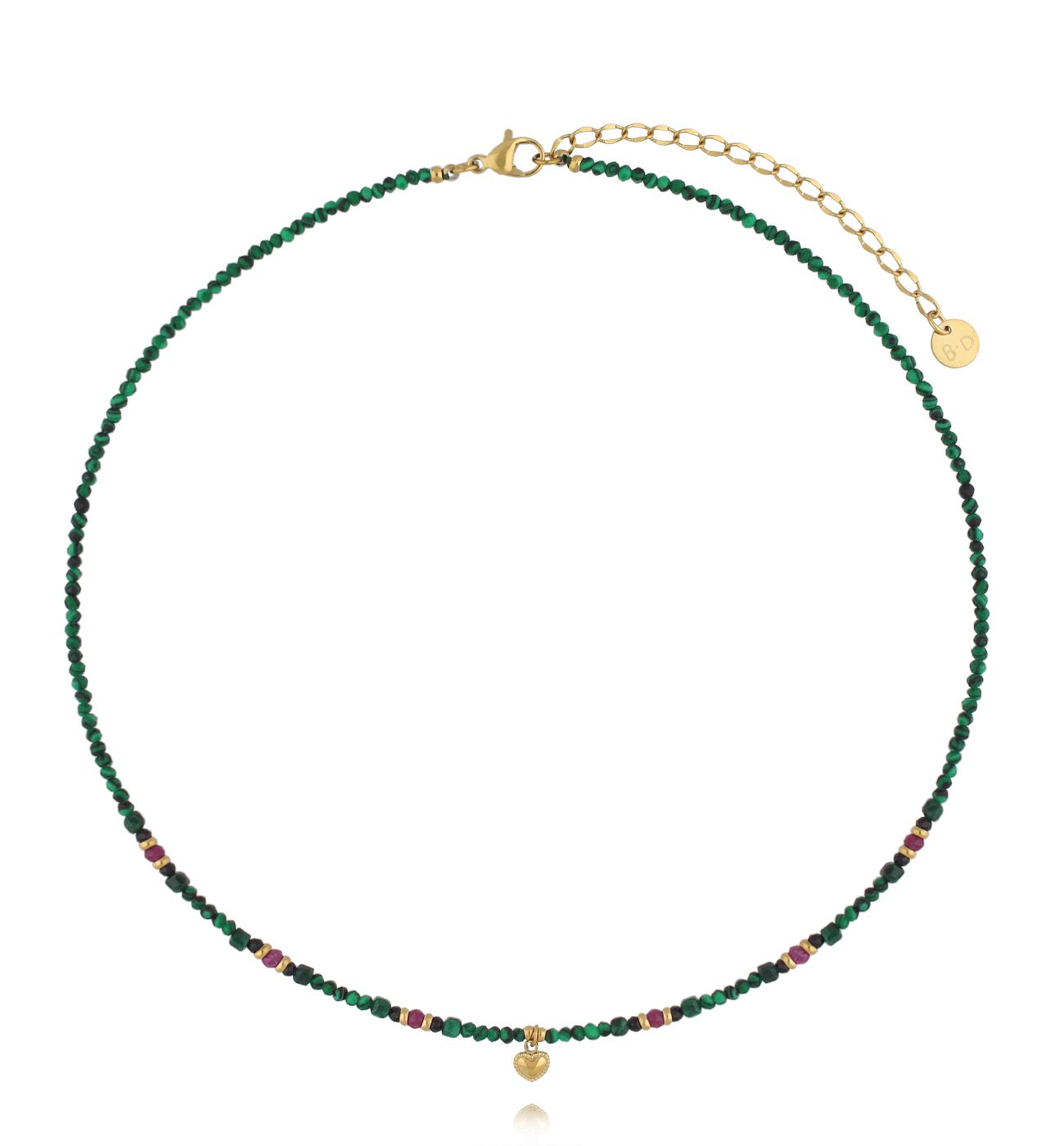 Naszyjnik z malachitem, rubinem i czarnym turmalinem - By Dziubeka