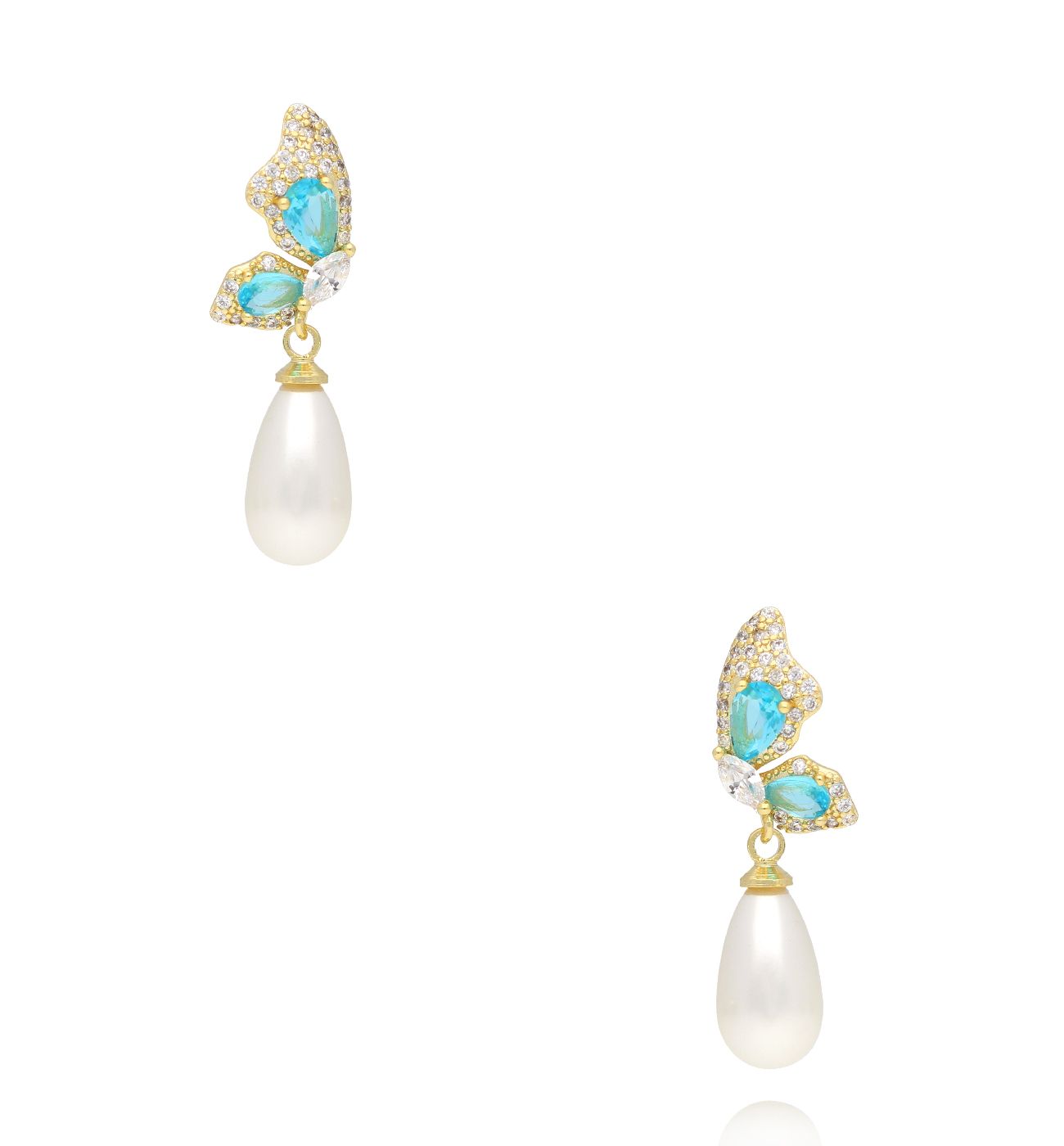 Kolczyki motyle z turkusowymi kryształkami i perłą KSS2247