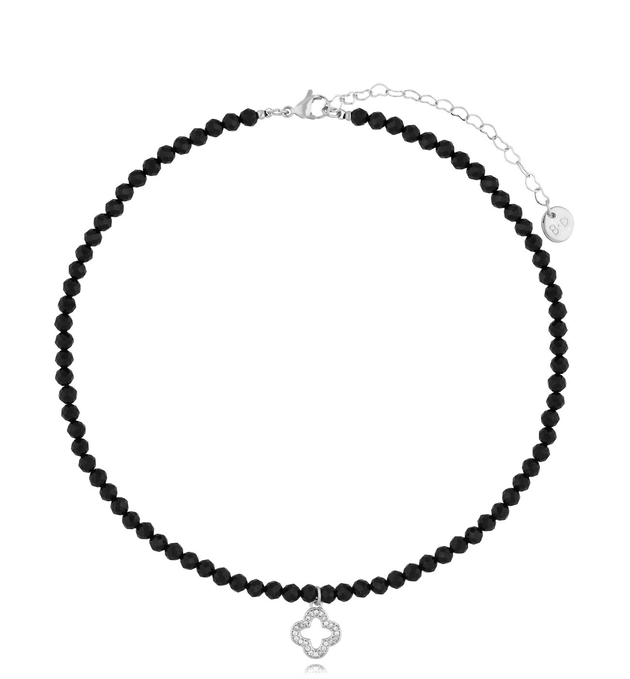 Naszyjnik z czarnym turmalinem i koniczynką Black Stones NTW1025