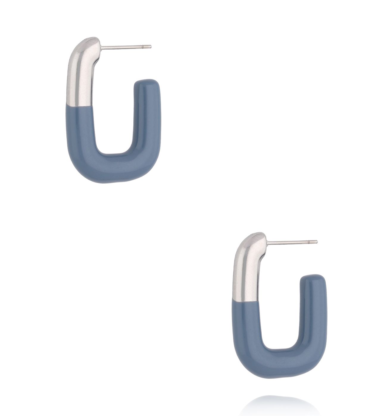 Kolczyki emaliowane stalowo- niebieskie owalne KSY0507