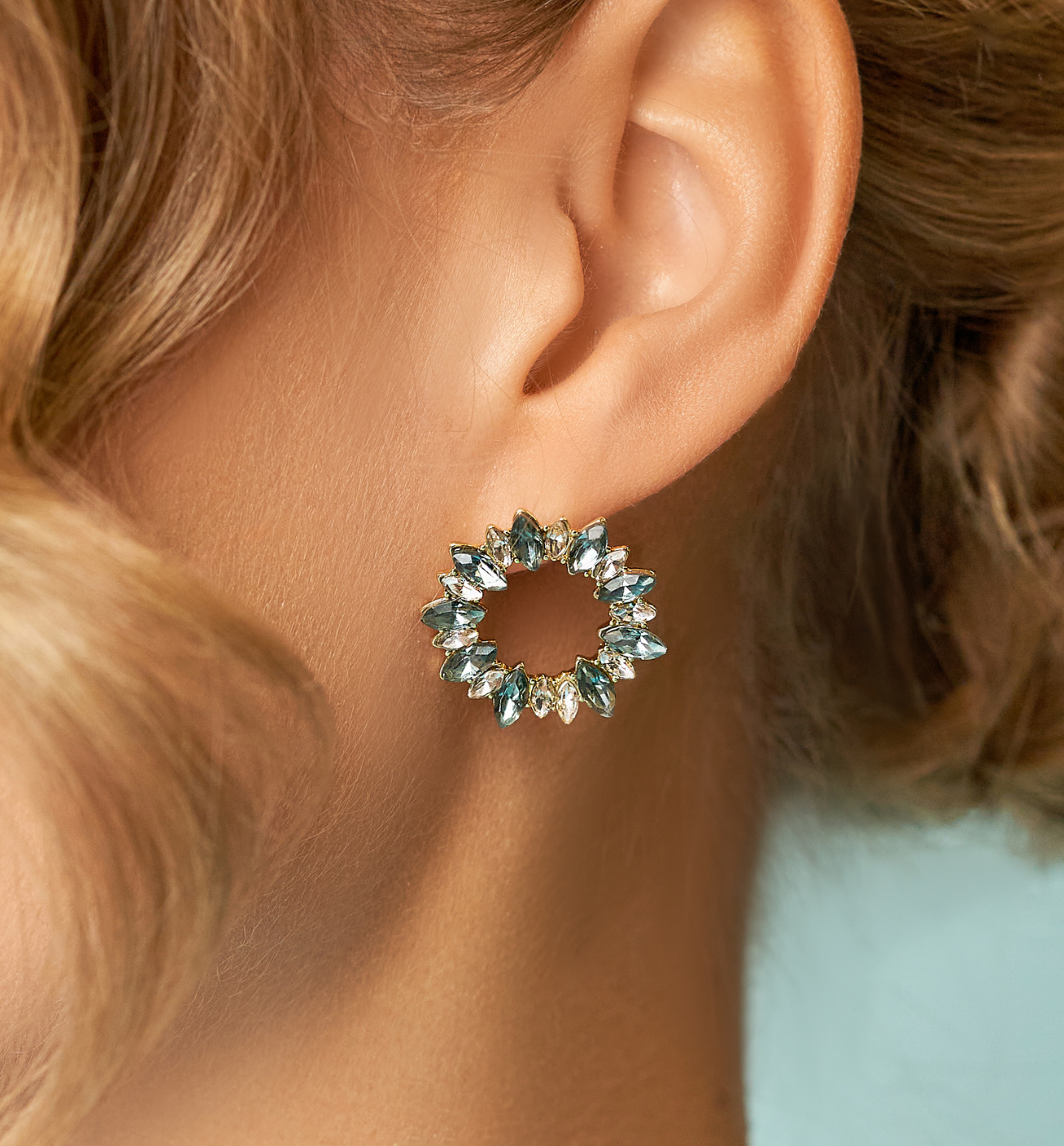 Kolczyki kryształowo niebieskie z kryształkami Junko - By Dziubeka