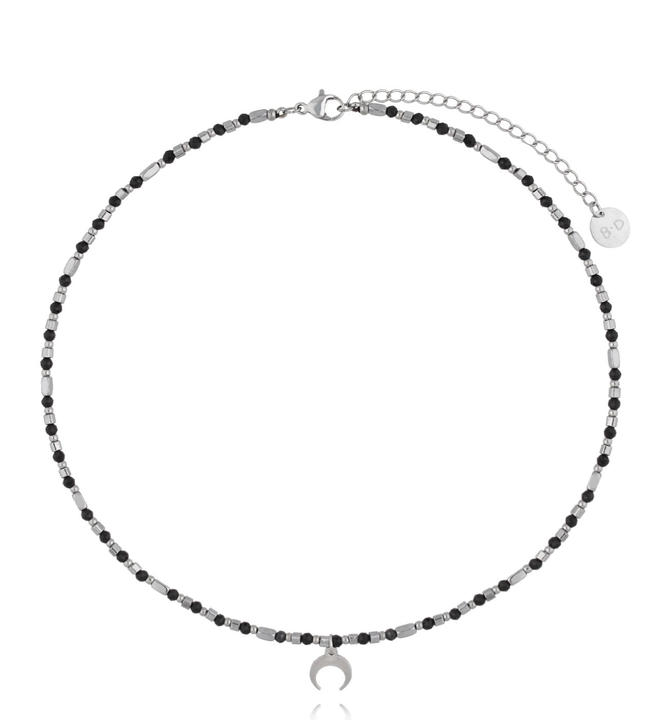 Naszyjnik z hematytami i turmalinami z księżycem - By Dziubeka