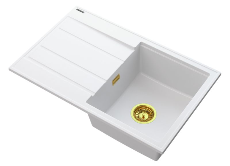 Zlewozmywak Granitowy Jednokomorowy z ociekaczem Granitan Timor Biały Zestaw Zlew Syfon 1 kpl.