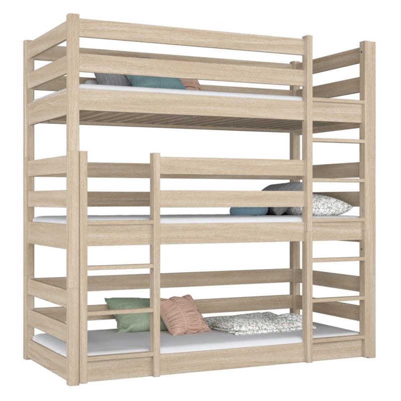 Drewniane łóżko N-WOOD 3-piętrowe N01 dąb bielony 90x200 1szt.