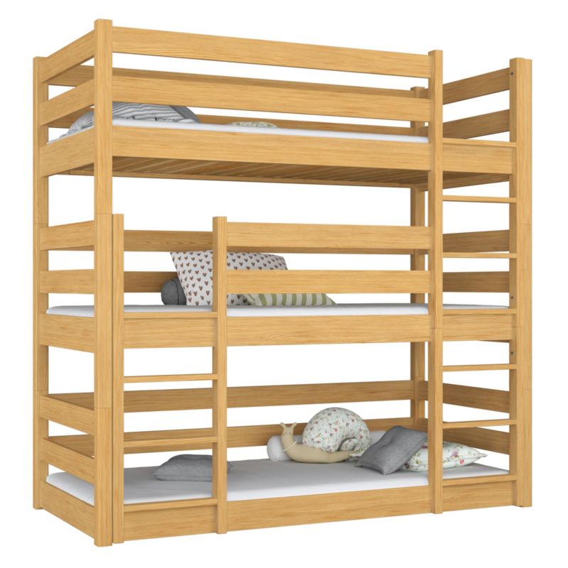 Drewniane łóżko N-WOOD 3-piętrowe N01 sosna naturalna 90x200 1szt.