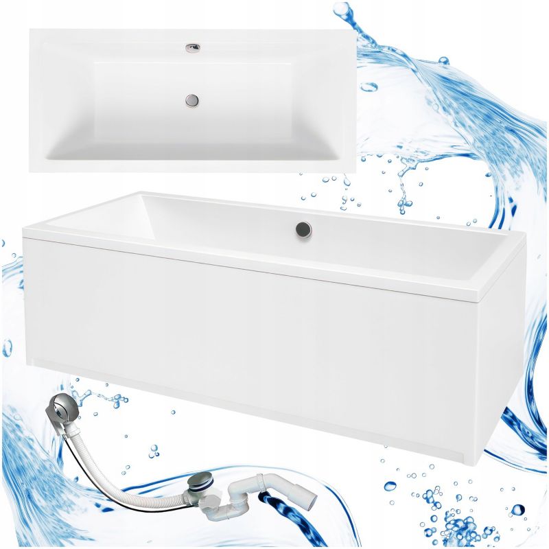 Wanna prostokątna Laminart 160x75 akrylowa biała z obudową, syfon 1 szt.