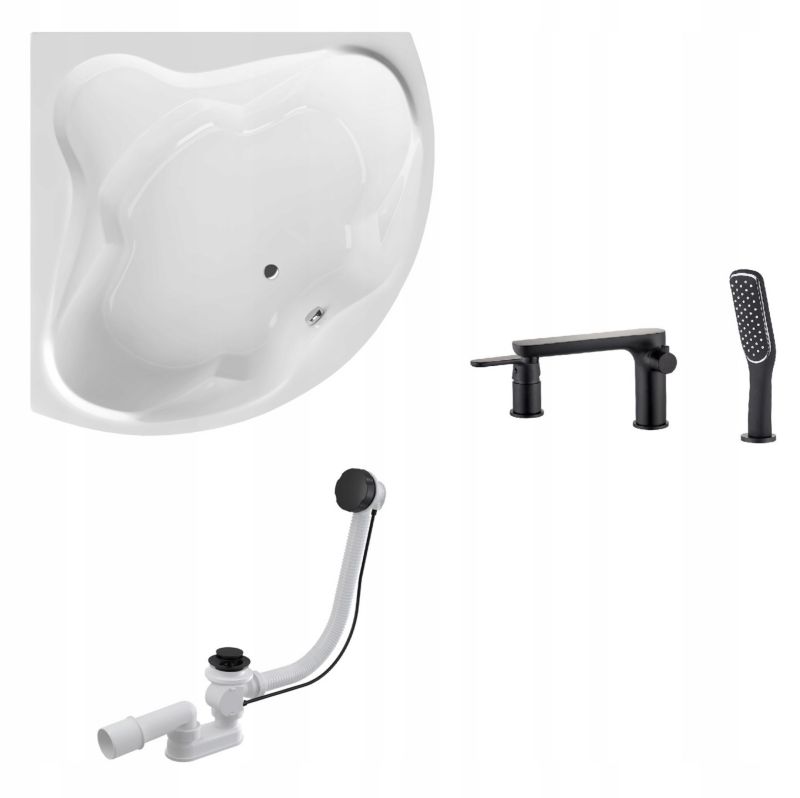 Wanna narożna Laminart 150x150 przyścienna akrylowa z obudową, bateria i syfon 1 szt.