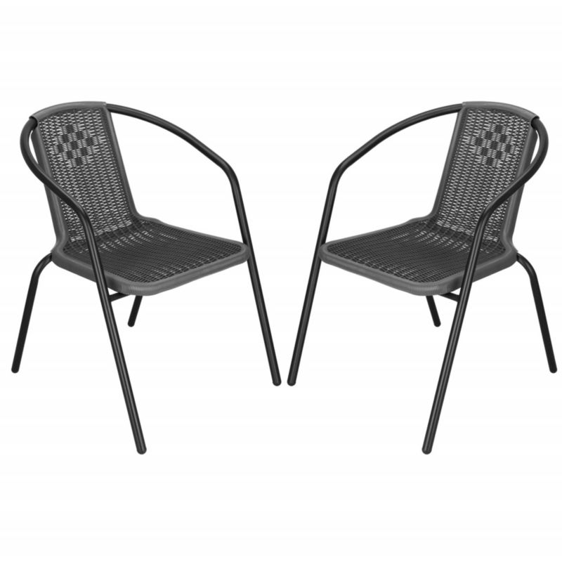 Krzesła ogrodowe Springos metalowe, plecione krzesło na balkon szare zestaw 2 szt.