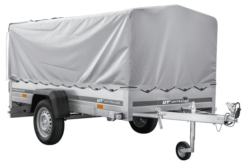 Przyczepka samochodowa Unitrailer na resorach 264x125 GARDEN 264/R KIPP ze stelażem H-800 i plandeką szarą 1 szt.