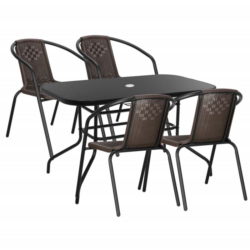 Zestaw mebli ogrodowych Springos stół prostokątny i 4 krzesła metalowe czarno-brązowe 1 kpl.
