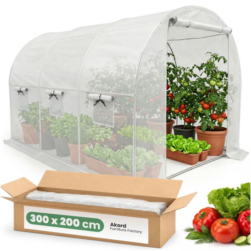 Tunel foliowy ogrodowy szklarnia AKORD 1 drzwi 6 okien Biały 200x300x200 cm 1 szt.
