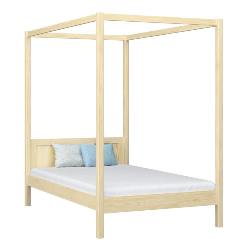 Drewniane łóżko N-WOOD pojedyncze z baldachimem N02 sosna bezbarwna 80x180 1szt.